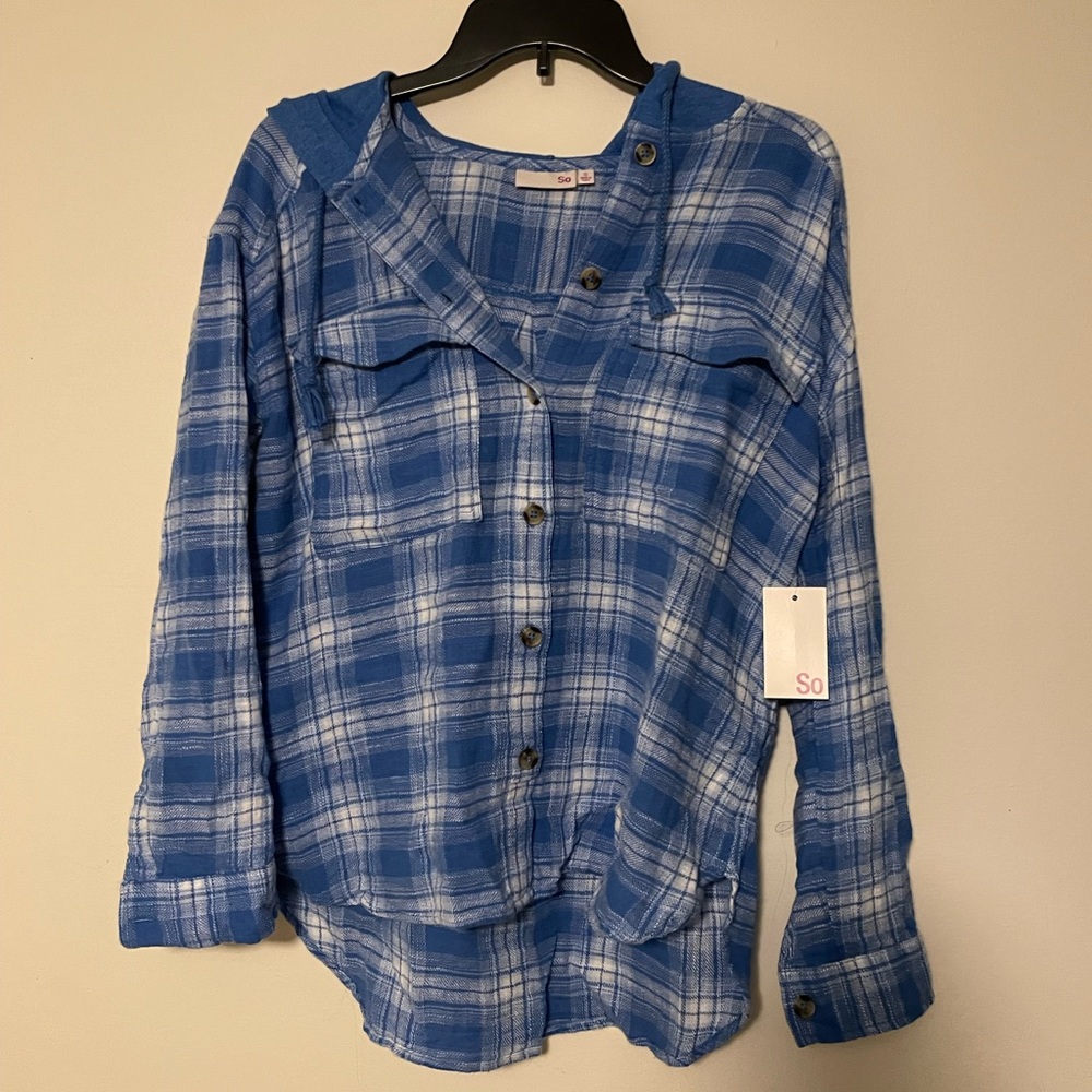 Women’s Plaid Hooded Button Down Shirt NEW!